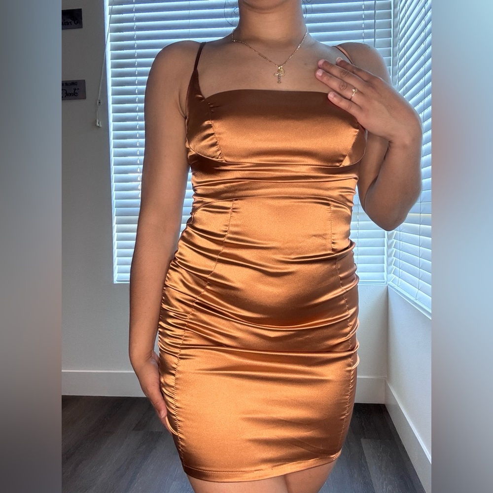 rusty orange color short dress perfect for night out